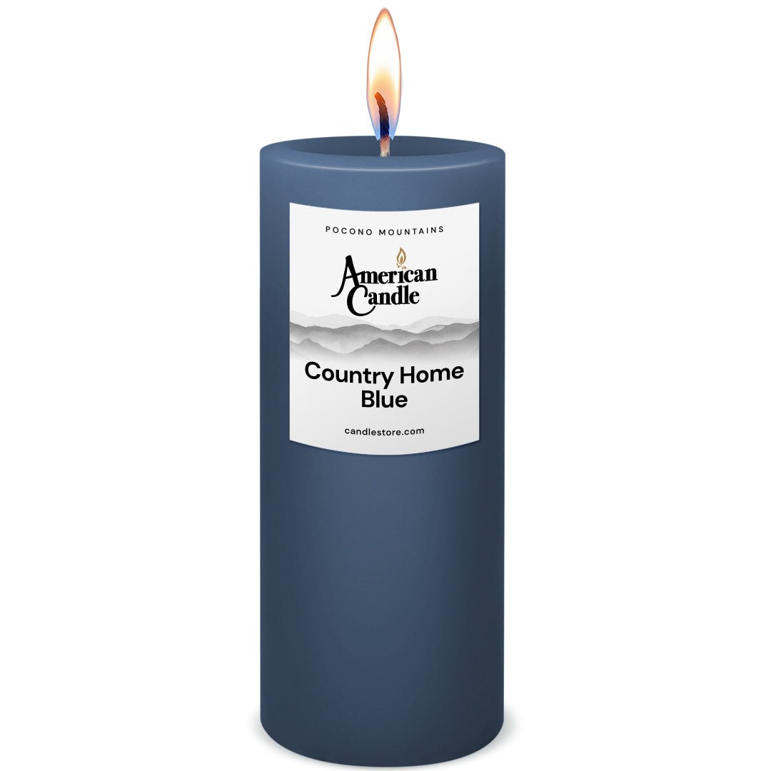 American Candle Country Home Blue 3x9 Scented Pillar Candle with Flame - Made in the USA