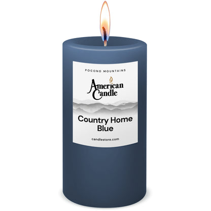 American Candle Country Home Blue Scented 3x6 Pillar Candle with Flame - Made in the USA