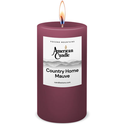 American Candle Country Home Mauve Scented 3x6 Pillar Candle with Flame - Made in the USA