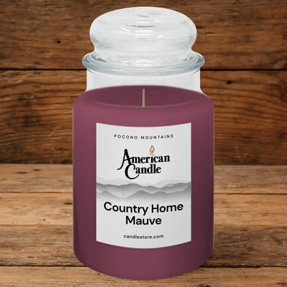 American Candle Country Home Mauve Scented Jar Candle on a wooden table