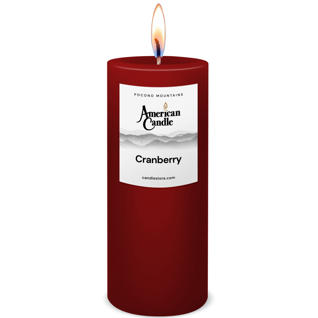 American Candle Cranberry 3x9 Scented Pillar Candle with Flame - Made in the USA