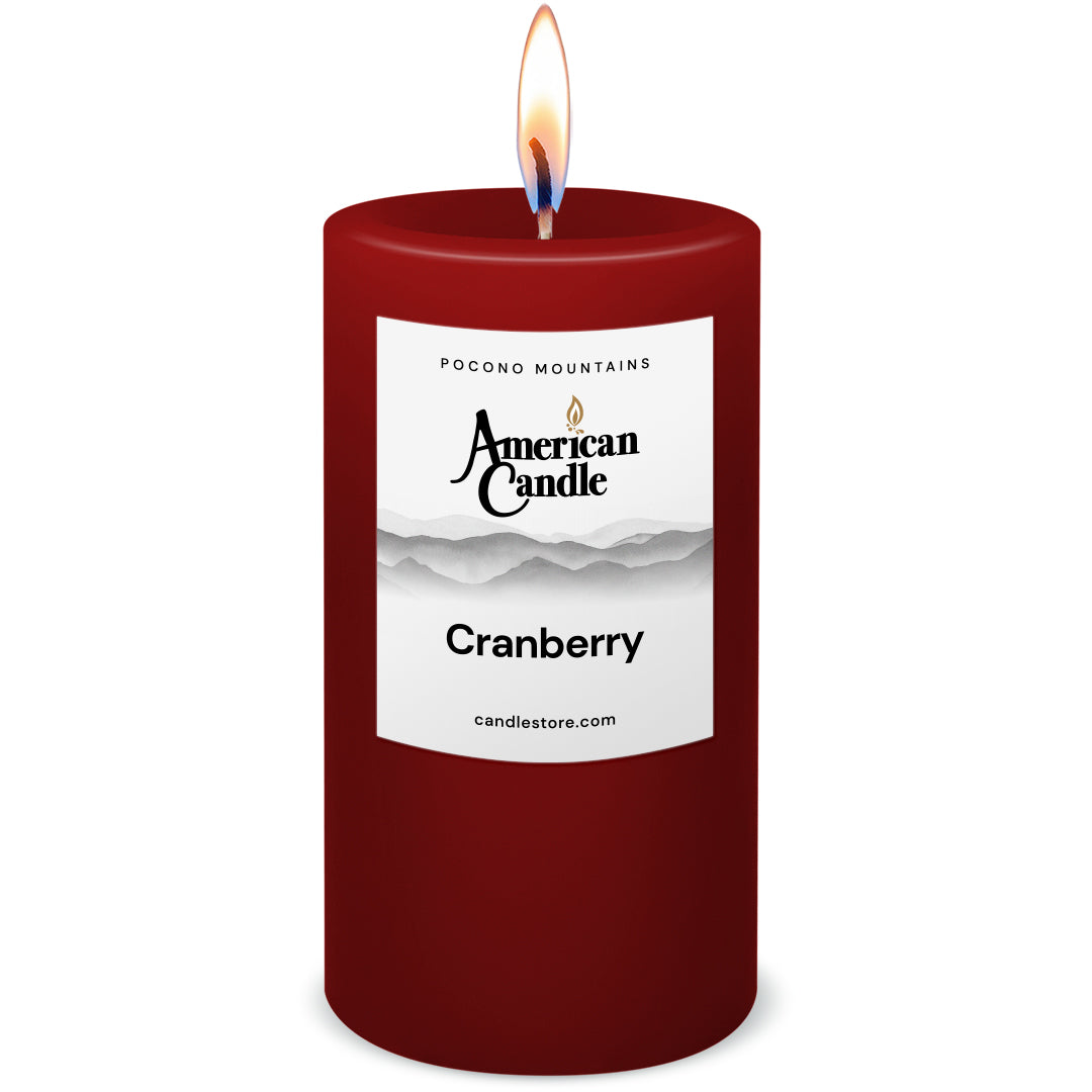 American Candle Cranberry Scented 3x6 Pillar Candle with Flame - Made in the USA