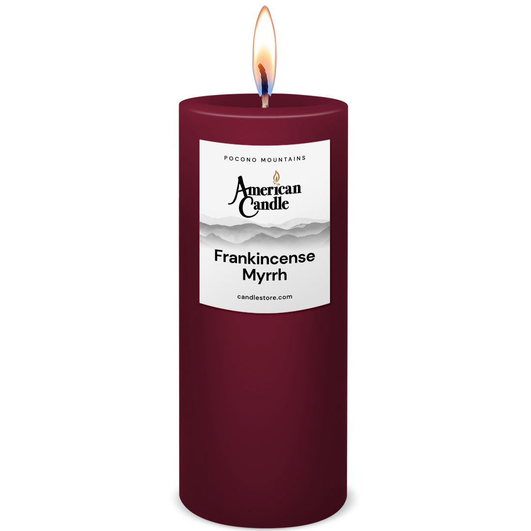 American Candle Frankincense Myrrh 3x9 Scented Pillar Candle with Flame - Made in the USA