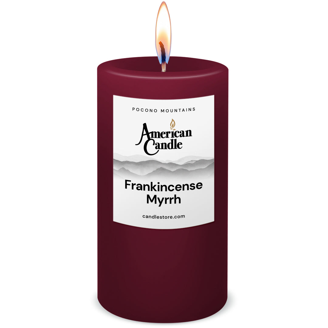 American Candle Frankincense Myrrh Scented 3x6 Pillar Candle with Flame - Made in the USA