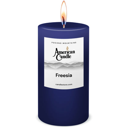 American Candle Freesia Scented 3x6 Pillar Candle with Flame - Made in the USA