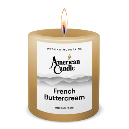 American Candle French Buttercream 3x3 Scented Pillar Candle with Flame - Made in the USA