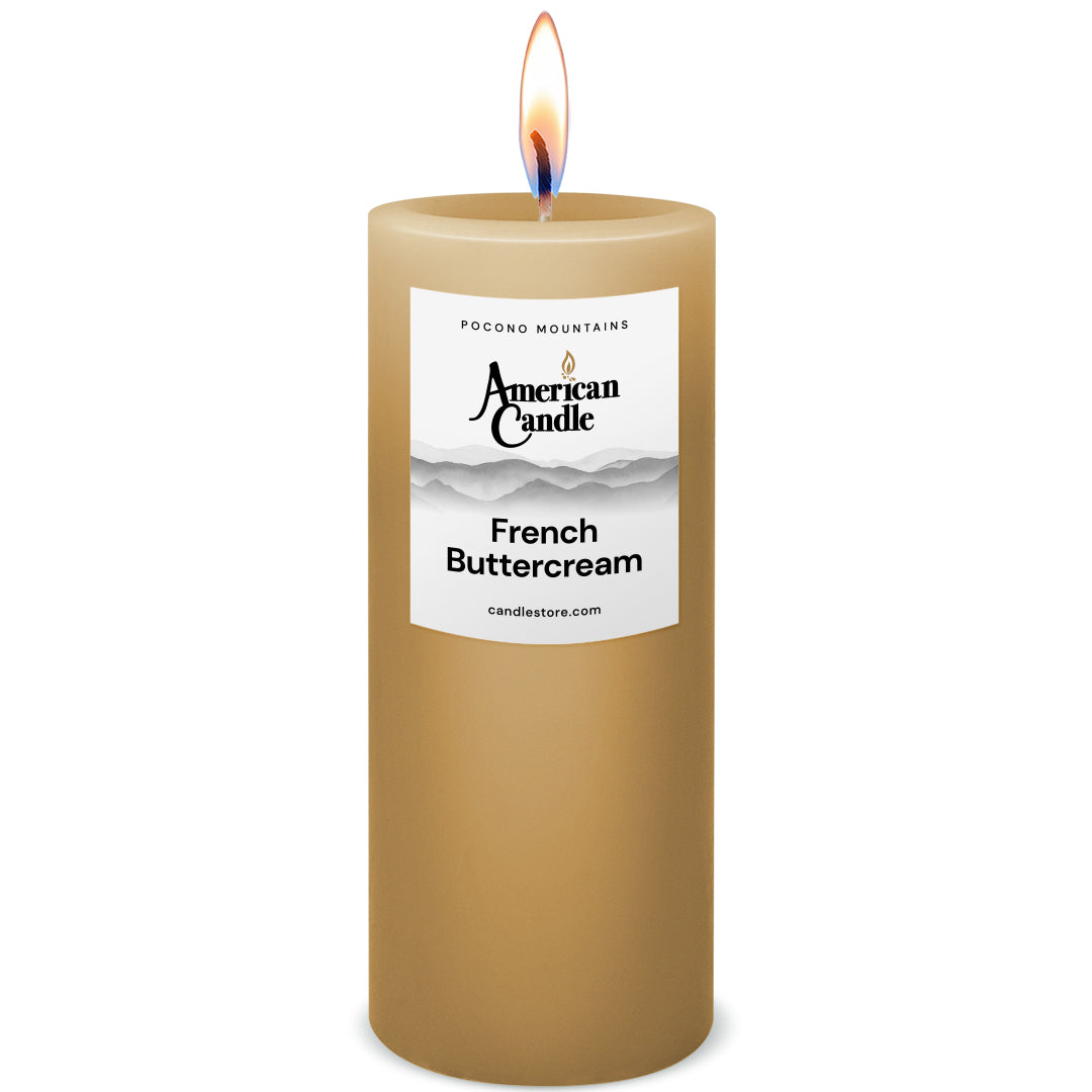 American Candle French Buttercream 3x9 Scented Pillar Candle with Flame - Made in the USA