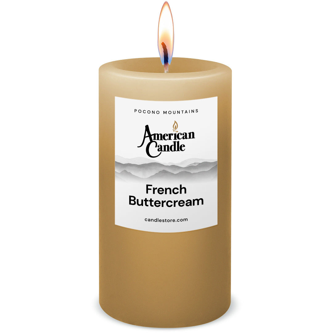 American Candle French Buttercream Scented 3x6 Pillar Candle with Flame - Made in the USA