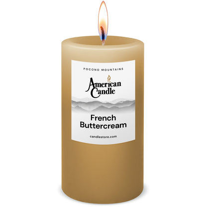 American Candle French Buttercream Scented 3x6 Pillar Candle with Flame - Made in the USA