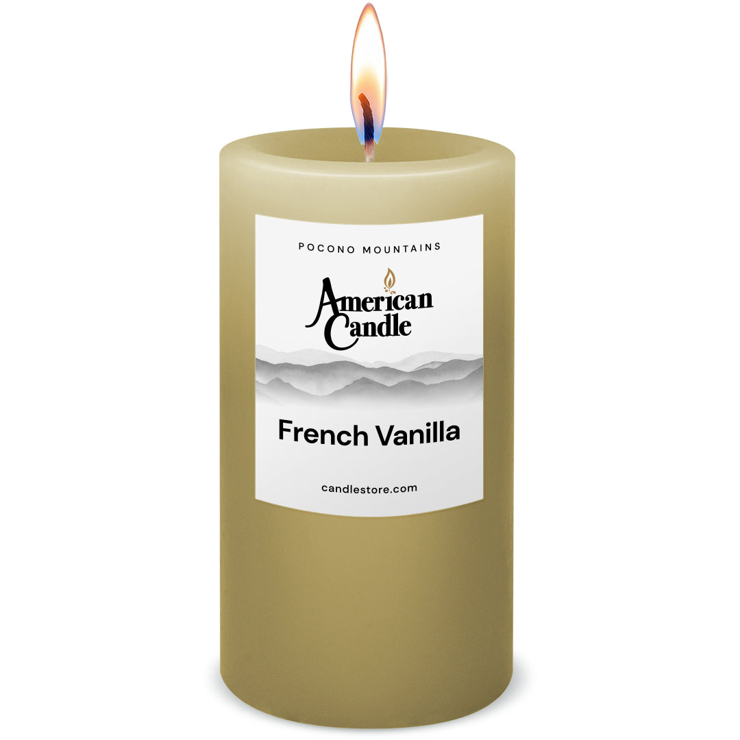 American Candle French Vanilla Scented 3x6 Pillar Candle with Flame - Made in the USA