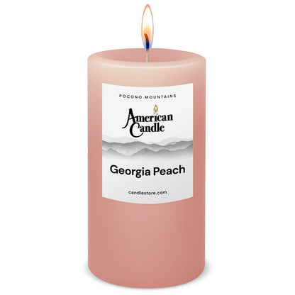 American Candle Georgia Peach 3x6 Scented Pillar Candle with Flame - Made in the USA