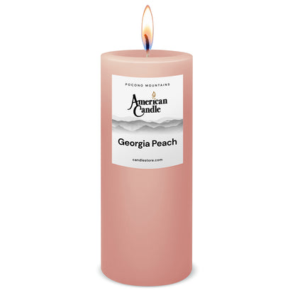 American Candle Georgia Peach 3x9 Scented Pillar Candle with Flame - Made in the USA