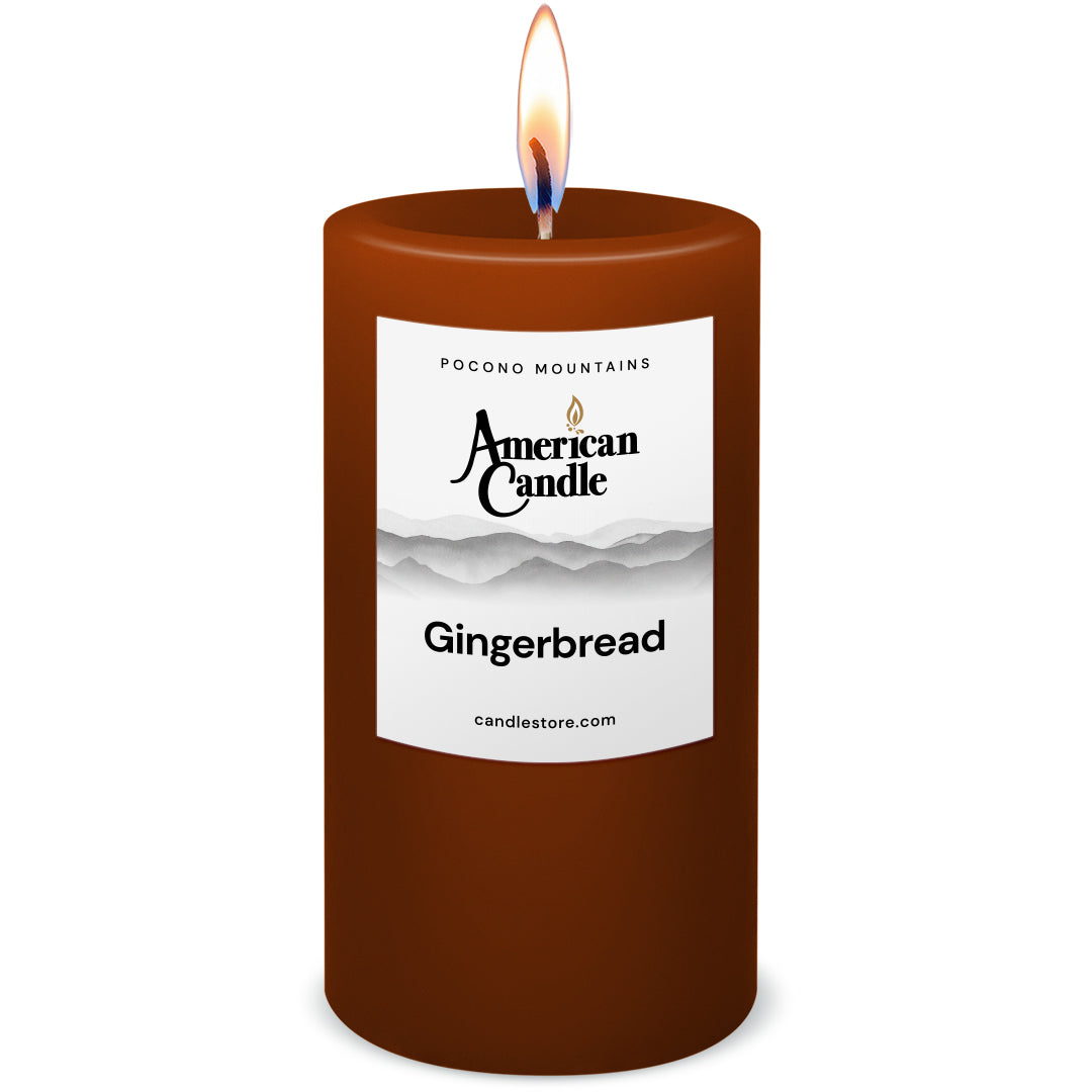 American Candle Gingerbread Scented 3x6 Pillar Candle with Flame - Made in the USA