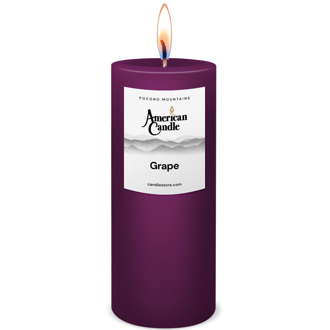 American Candle Grape 3x9 Scented Pillar Candle with Flame - Made in the USA