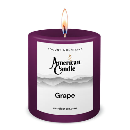 American Candle Grape 3x3 Scented Pillar Candle with Flame - Made in the USA
