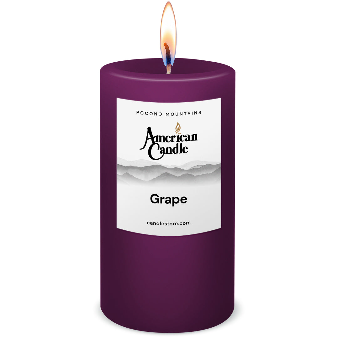 American Candle Grape Scented 3x6 Pillar Candle with Flame - Made in the USA