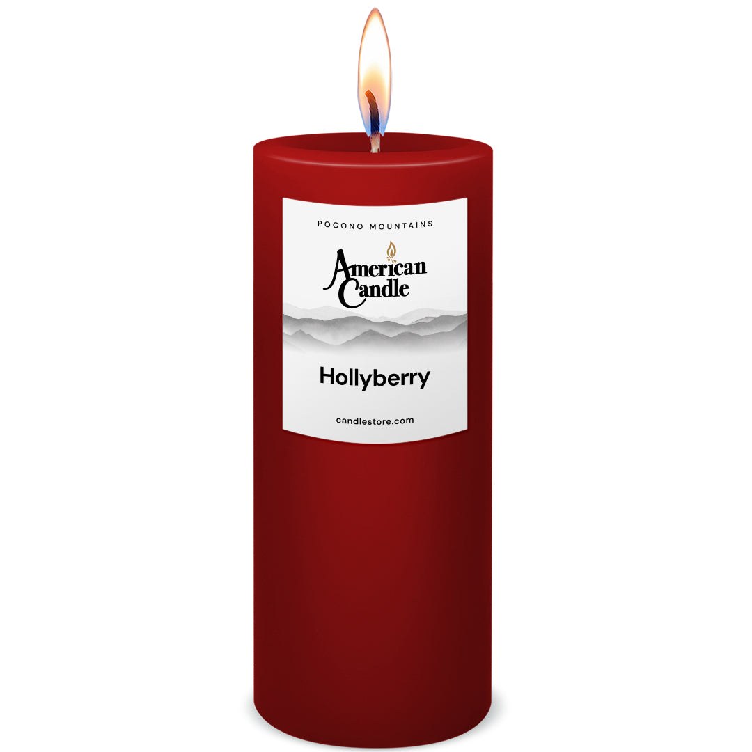 American Candle Hollyberry 3x9 Scented Pillar Candle with Flame - Made in the USA