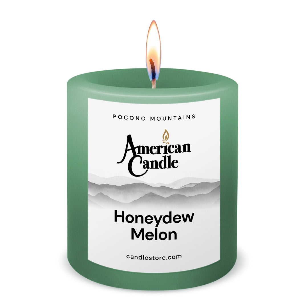 American Candle Honeydew Melon 3x3 Scented Pillar Candle with Flame - Made in the USA