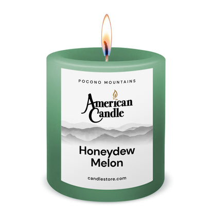 American Candle Honeydew Melon 3x3 Scented Pillar Candle with Flame - Made in the USA