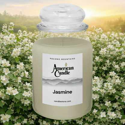 American Candle Jasmine scented jar candle with a Jasmine Floral Orchard