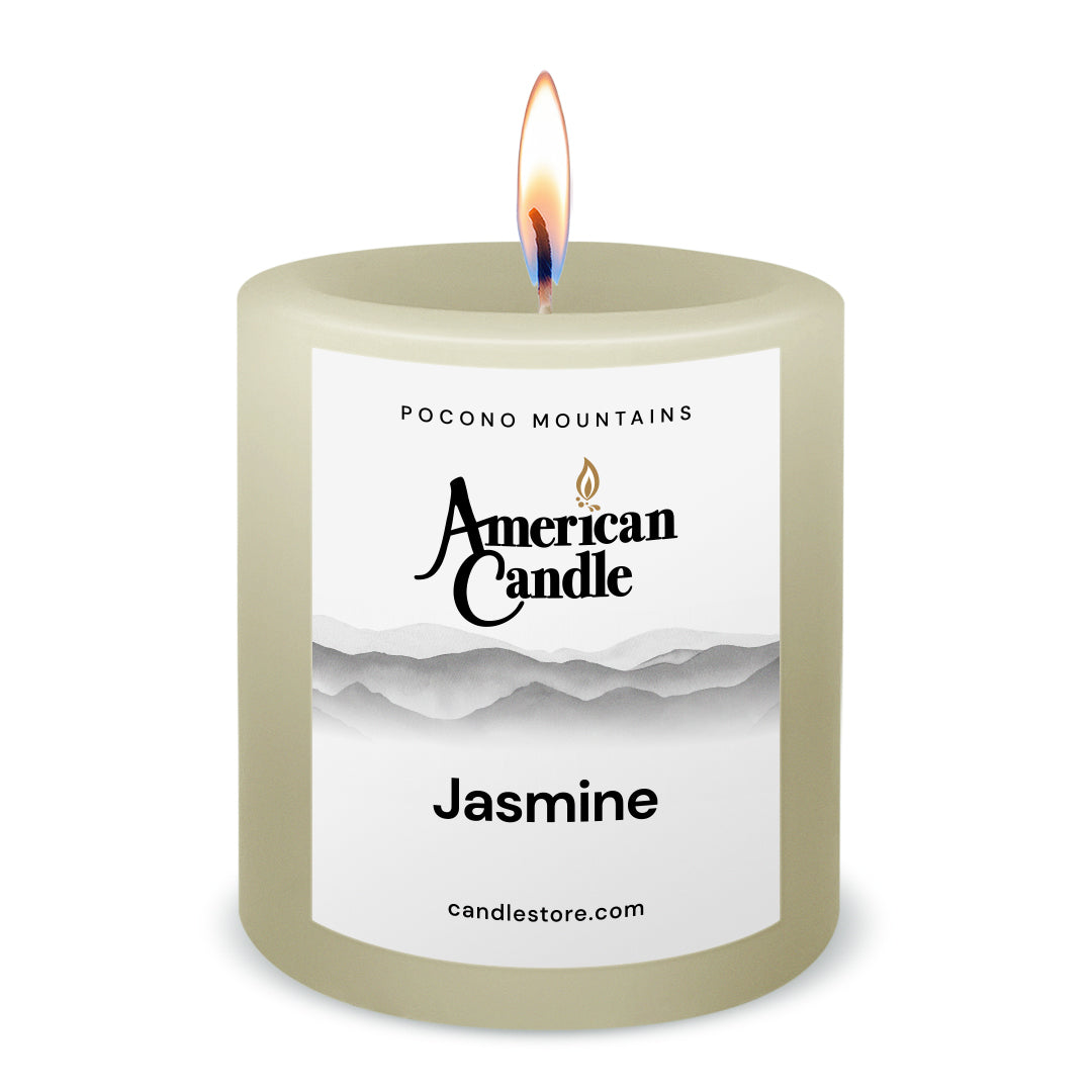 American Candle Jasmine 3x3 Scented Pillar Candle with Flame - Made in the USA