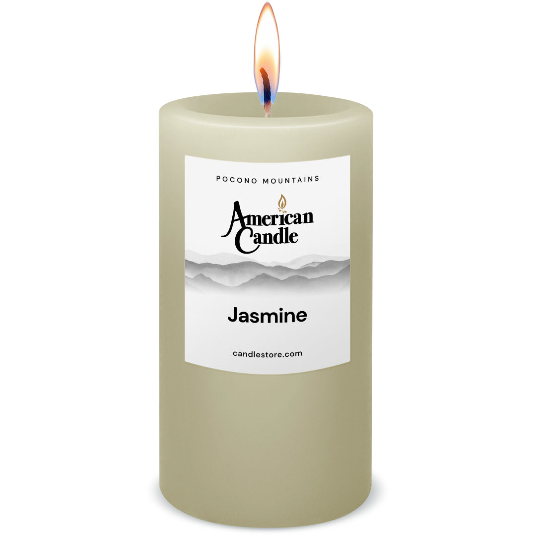American Candle Jasmine Scented 3x6 Pillar Candle with Flame - Made in the USA
