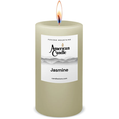 American Candle Jasmine Scented 3x6 Pillar Candle with Flame - Made in the USA