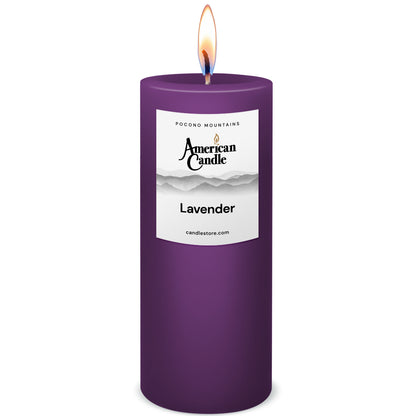 American Candle Lavender 3x9 Scented Pillar Candle with Flame - Made in the USA