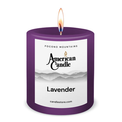 American Candle Lavender 3x3 Scented Pillar Candle with Flame - Made in the USA