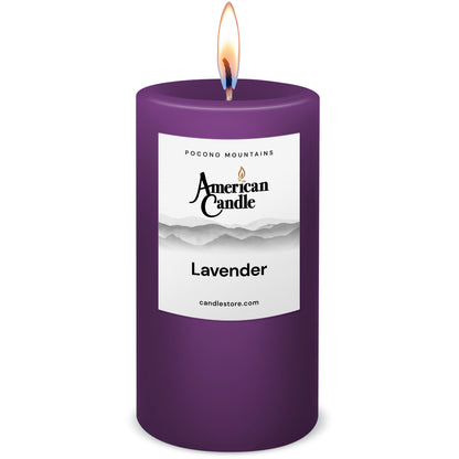 American Candle Lavender Scented 3x6 Pillar Candle with Flame - Made in the USA
