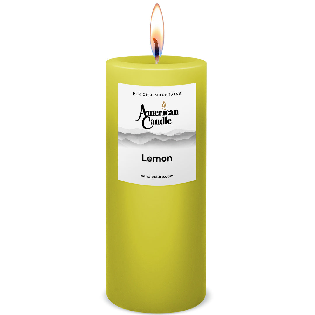 American Candle Lemon 3x9 Scented Pillar Candle with Flame - Made in the USA