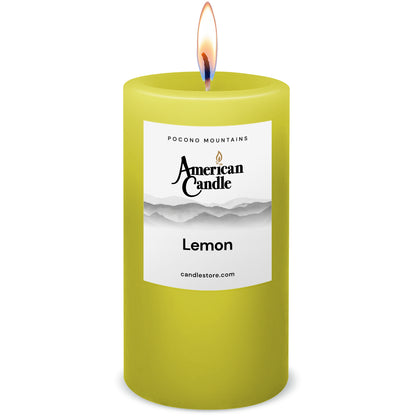 American Candle Lemon Scented 3x6 Pillar Candle with Flame - Made in the USA 