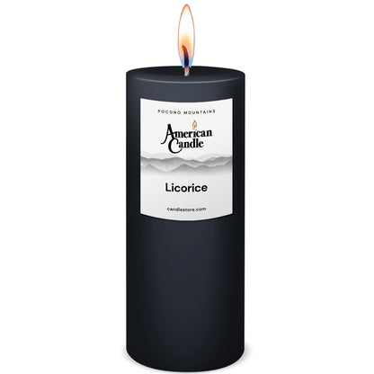 American Candle Licorice 3x9 Scented Pillar Candle with Flame - Made in the USA
