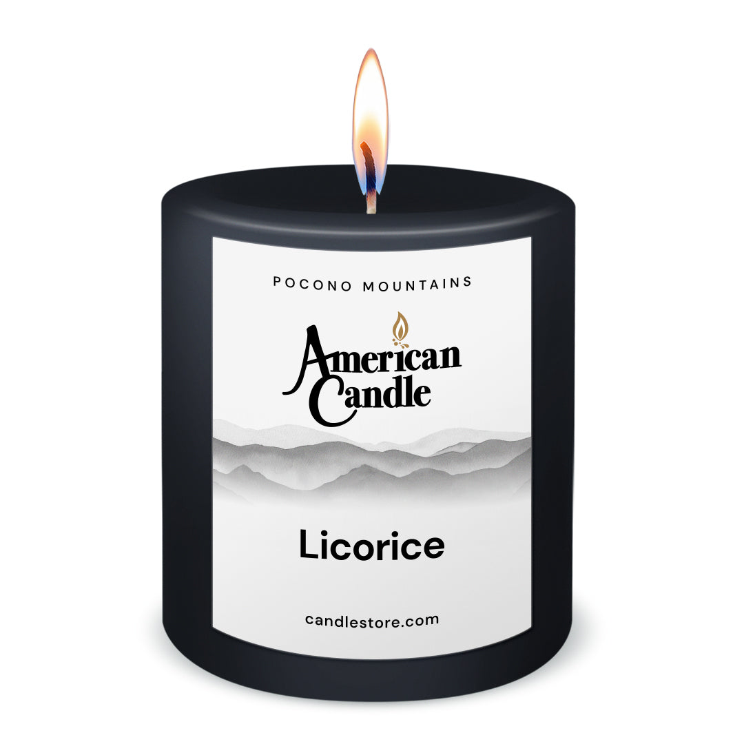 American Candle Licorice 3x3 Scented Pillar Candle with Flame - Made in the USA