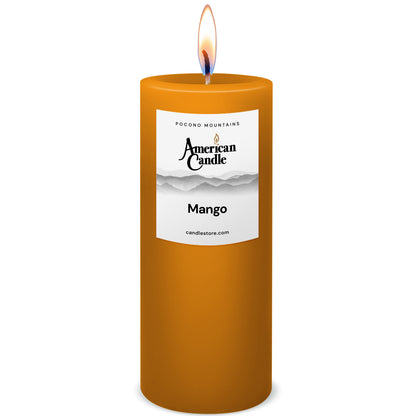 American Candle Mango 3x9 Scented Pillar Candle with Flame - Made in the USA