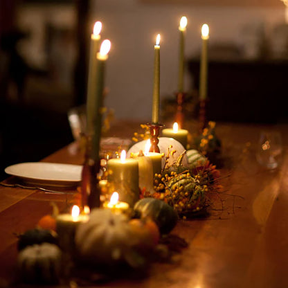 Mole Hollow Bayberry Taper Candles - Set of Two - Holiday Table Scene