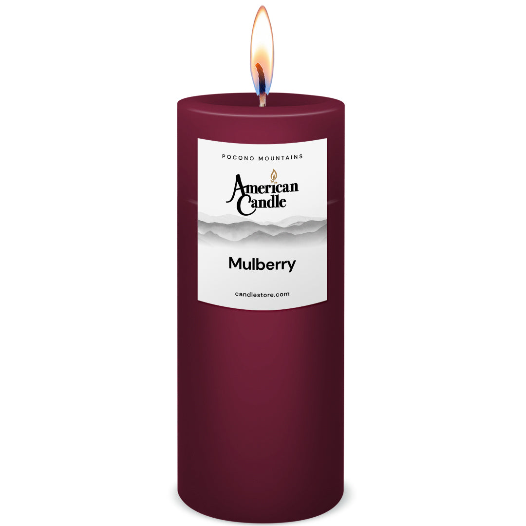 American Candle Mulberry 3x9 Scented Pillar Candle with Flame - Made in the USA