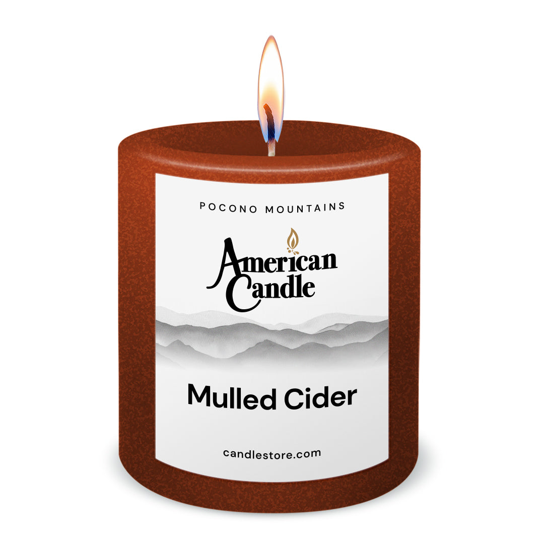 American Candle Mulled Cider 3x3 Scented Pillar Candle with Flame - Made in the USA