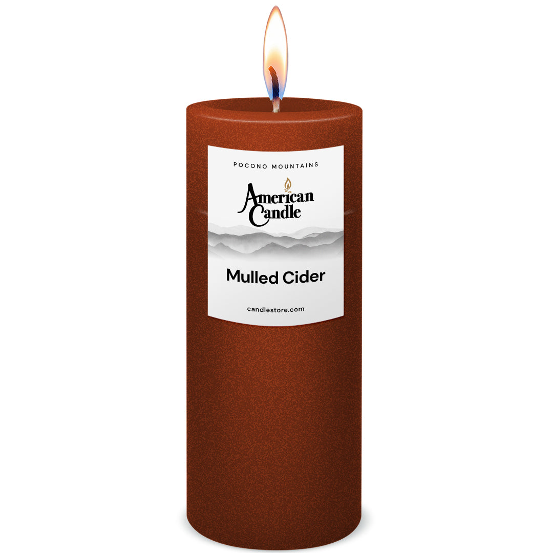American Candle Mulled Cider 3x9 Scented Pillar Candle with Flame - Made in the USA