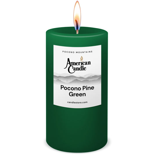 American Candle Pocono Pine Green Scented 3x6 Pillar Candle with Flame - Made in the USA