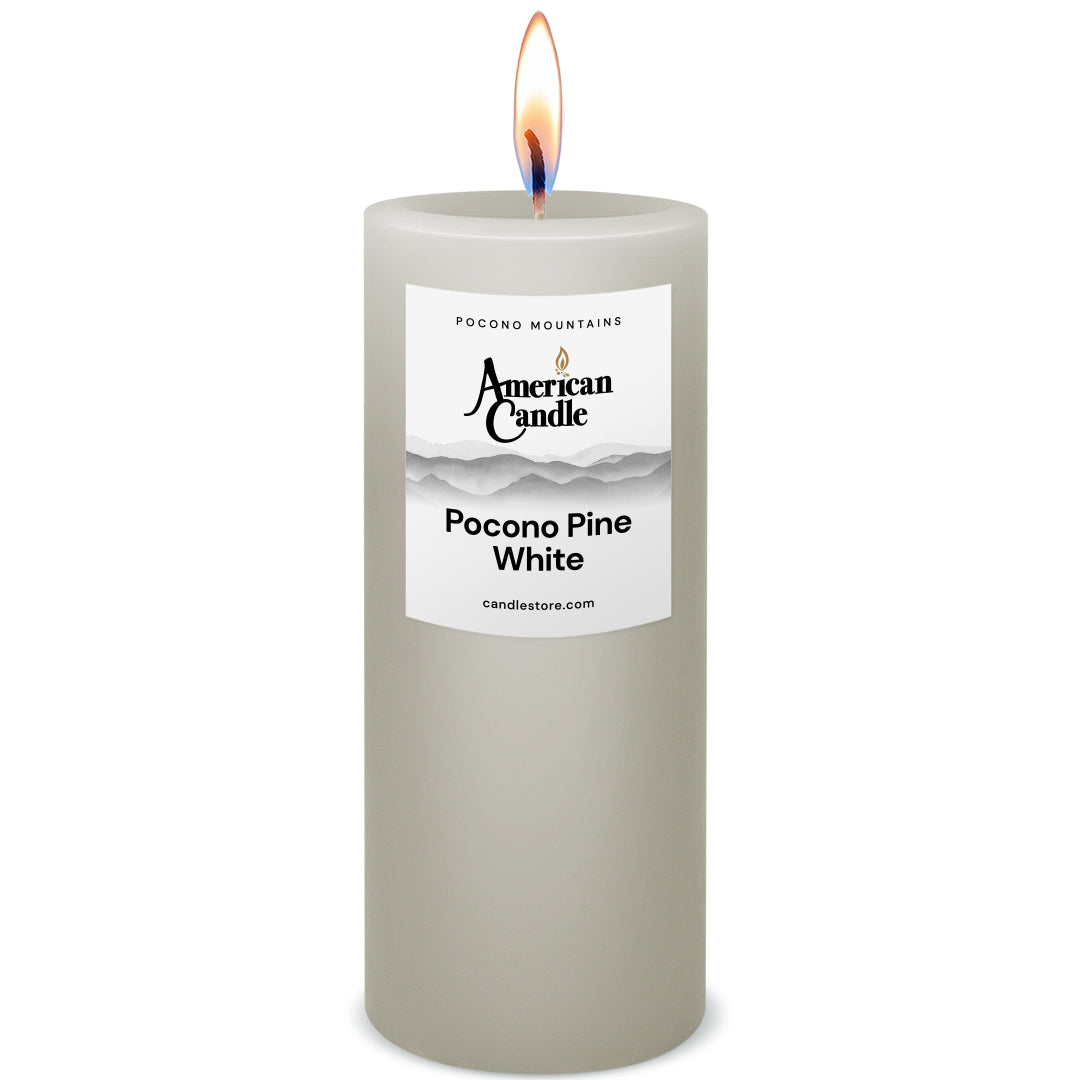 American Candle Pocono Pine White 3x9 Scented Pillar Candle with Flame - Made in the USA