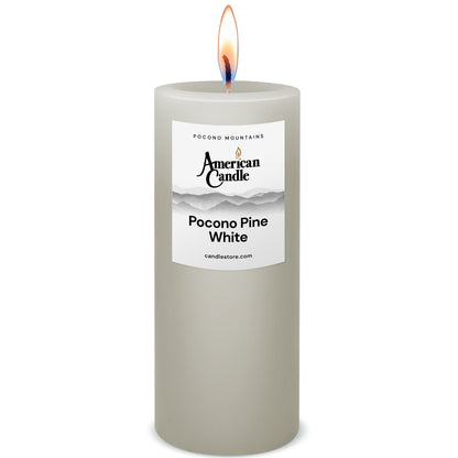 American Candle Pocono Pine White 3x9 Scented Pillar Candle with Flame - Made in the USA