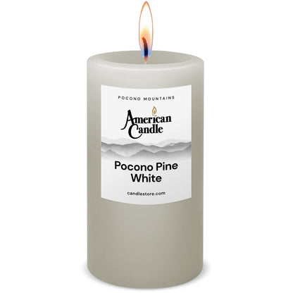 American Candle Pocono Pine White Scented 3x6 Pillar Candle with Flame - Made in the USA