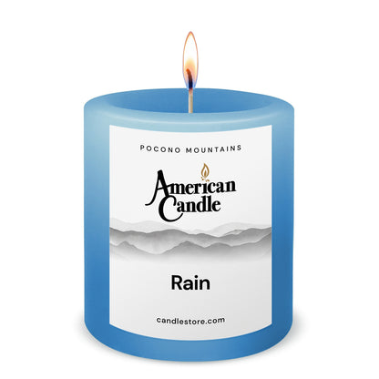 American Candle Rain 3x3 Scented Pillar Candle with Flame - Made in the USA
