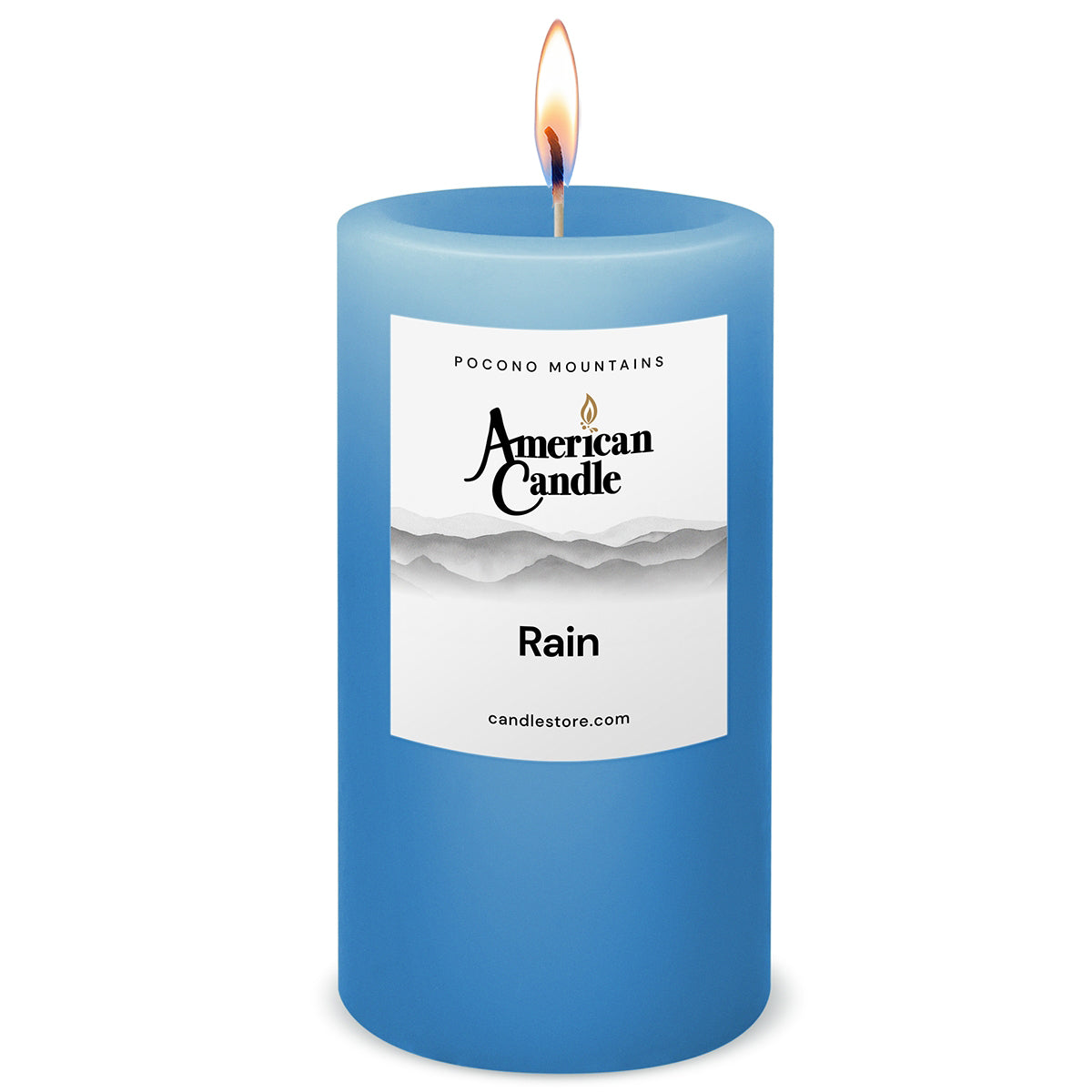 American Candle Rain 3x6 Scented Pillar Candle with Flame - Made in the USA