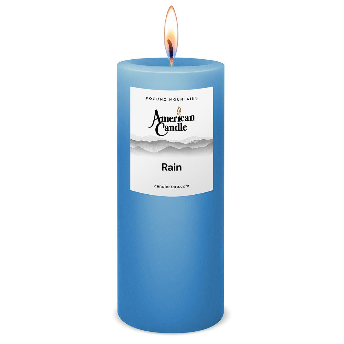 American Candle Rain 3x9 Scented Pillar Candle with Flame - Made in the USA