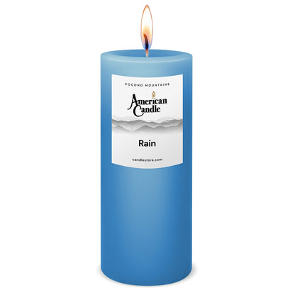 American Candle Rain 3x9 Scented Pillar Candle with Flame - Made in the USA