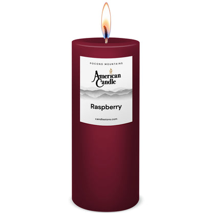 American Candle Raspberry 3x9 Scented Pillar Candle with Flame - Made in the USA
