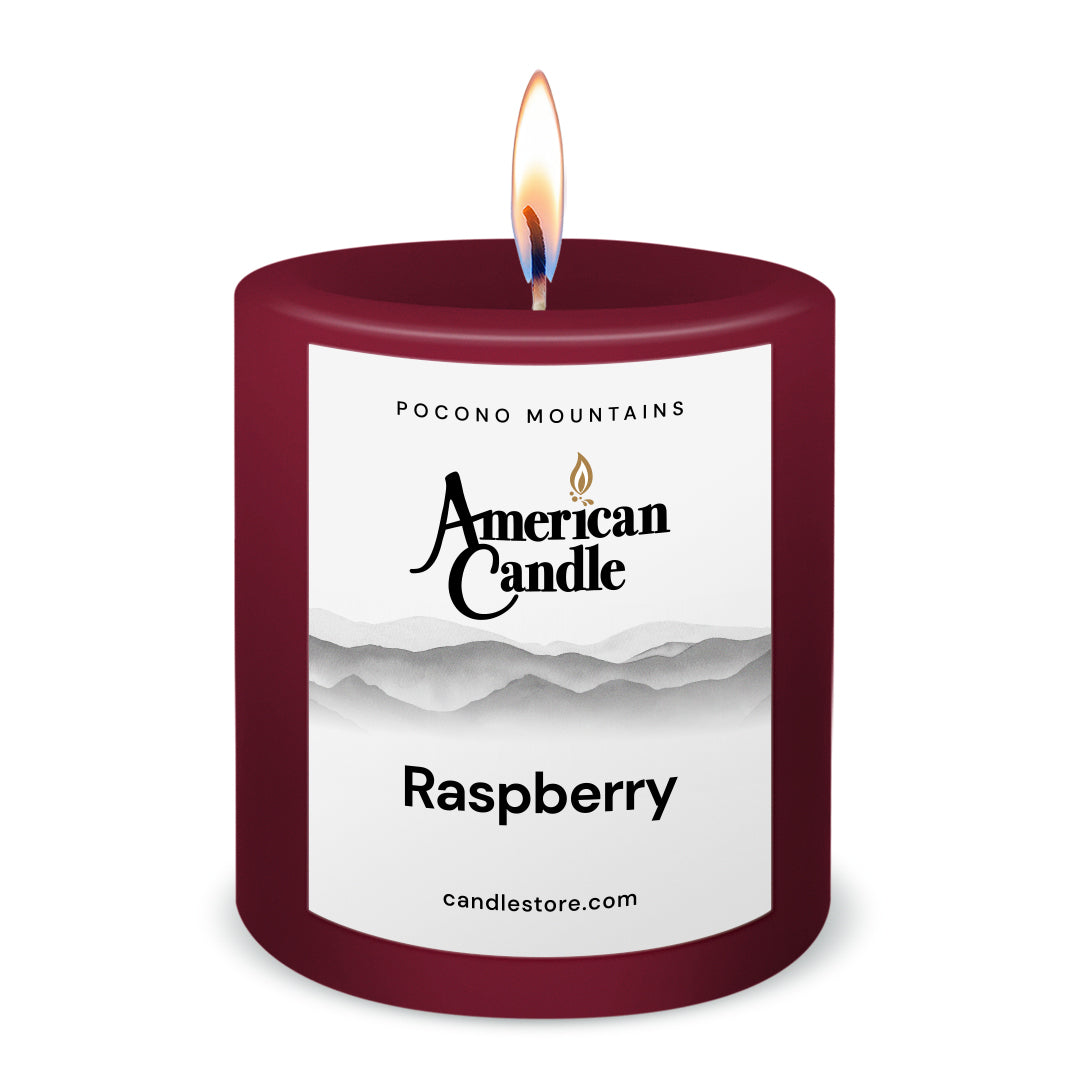 American Candle Raspberry 3x3 Scented Pillar Candle with Flame - Made in the USA