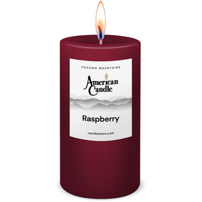 American Candle Raspberry Scented 3x6 Pillar Candle with Flame - Made in the USA